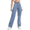 imageSweatyRocks Womens High Waist Cargo Jeans Flap Pocket Wide Leg Denim PantsBlue