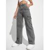 imageSweatyRocks Womens High Waist Cargo Jeans Flap Pocket Wide Leg Denim PantsDark Gray