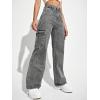 imageSweatyRocks Womens High Waist Cargo Jeans Flap Pocket Wide Leg Denim PantsDark Gray