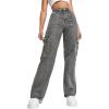 imageSweatyRocks Womens High Waist Cargo Jeans Flap Pocket Wide Leg Denim PantsDark Gray