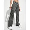 imageSweatyRocks Womens High Waist Cargo Jeans Flap Pocket Wide Leg Denim PantsDark Grey
