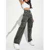 imageSweatyRocks Womens High Waist Cargo Jeans Flap Pocket Wide Leg Denim PantsDark Grey