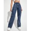 imageSweatyRocks Womens High Waist Cargo Jeans Flap Pocket Wide Leg Denim PantsDark Wash