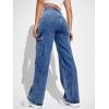 imageSweatyRocks Womens High Waist Cargo Jeans Flap Pocket Wide Leg Denim PantsDark Wash Blue