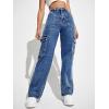 imageSweatyRocks Womens High Waist Cargo Jeans Flap Pocket Wide Leg Denim PantsDark Wash Blue