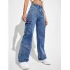 imageSweatyRocks Womens High Waist Cargo Jeans Flap Pocket Wide Leg Denim PantsDark Wash Blue