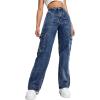 imageSweatyRocks Womens High Waist Cargo Jeans Flap Pocket Wide Leg Denim PantsDeep Blue