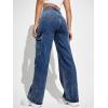 imageSweatyRocks Womens High Waist Cargo Jeans Flap Pocket Wide Leg Denim PantsDeep Blue