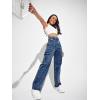 imageSweatyRocks Womens High Waist Cargo Jeans Flap Pocket Wide Leg Denim PantsDeep Blue