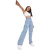 imageSweatyRocks Womens High Waist Cargo Jeans Flap Pocket Wide Leg Denim PantsLight Wash