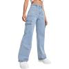 imageSweatyRocks Womens High Waist Cargo Jeans Flap Pocket Wide Leg Denim PantsLight Wash