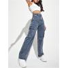 imageSweatyRocks Womens High Waist Cargo Jeans Flap Pocket Wide Leg Denim PantsMedium Wash