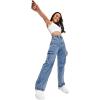 imageSweatyRocks Womens High Waist Cargo Jeans Flap Pocket Wide Leg Denim PantsMedium Wash Blue