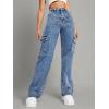 imageSweatyRocks Womens High Waist Cargo Jeans Flap Pocket Wide Leg Denim PantsMedium Wash Blue