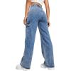 imageSweatyRocks Womens High Waist Cargo Jeans Flap Pocket Wide Leg Denim PantsMedium Wash Blue