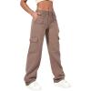 imageSweatyRocks Womens High Waist Cargo Jeans Flap Pocket Wide Leg Denim PantsMocha Brown