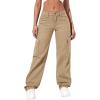 imageSweatyRocks Womens High Waist Cargo Jeans Flap Pocket Wide Leg Denim PantsPlain Khaki