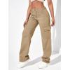 imageSweatyRocks Womens High Waist Cargo Jeans Flap Pocket Wide Leg Denim PantsPlain Khaki