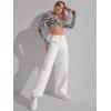imageSweatyRocks Womens High Waist Cargo Jeans Flap Pocket Wide Leg Denim PantsPlain White