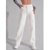 imageSweatyRocks Womens High Waist Cargo Jeans Flap Pocket Wide Leg Denim PantsPlain White