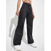 imageSweatyRocks Womens High Waist Cargo Jeans Flap Pocket Wide Leg Denim PantsPure Black