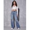 imageSweatyRocks Womens High Waist Ripped Straight Leg Jeans Boyfriend Style Distressed Denim Pants with PocketLight Wash