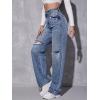 imageSweatyRocks Womens High Waist Ripped Straight Leg Jeans Boyfriend Style Distressed Denim Pants with PocketLight Wash