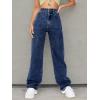 imageSweatyRocks Womens High Waist Straight Leg Jeans Ripped Distressed Denim PantsDark Blue