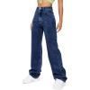 imageSweatyRocks Womens High Waist Straight Leg Jeans Ripped Distressed Denim PantsDark Blue