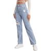 imageSweatyRocks Womens High Waist Straight Leg Jeans Ripped Distressed Denim PantsLight Blue