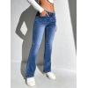 imageSweatyRocks Womens Low Rise Jeans Casual Zipper Fly Flare Leg Denim Pants with PocketBlue
