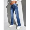 imageSweatyRocks Womens Low Rise Jeans Casual Zipper Fly Flare Leg Denim Pants with PocketBlue