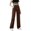 imageSweatyRocks Girls Casual Elastic Waist Zip Up Denim Pants Straight Leg Cargo Jeans with PocketCoffee Brown