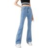 imageSweatyRocks Girls Casual High Waisted Zip Up Jeans Solid Flare Leg Stretch Denim PantsMedium Wash