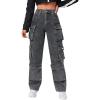 imageSweatyRocks Womens Casual High Waist Flap Pockets Cargo Jeans Baggy Straight Leg Denim PantsDark Grey