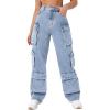 imageSweatyRocks Womens Casual High Waist Flap Pockets Cargo Jeans Baggy Straight Leg Denim PantsLight Blue
