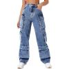 imageSweatyRocks Womens Casual High Waist Flap Pockets Cargo Jeans Baggy Straight Leg Denim PantsMedium Blue