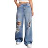 imageSweatyRocks Womens Casual Loose Ripped Denim Pants Distressed Wide Leg JeansBlue