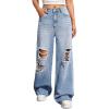 imageSweatyRocks Womens Casual Loose Ripped Denim Pants Distressed Wide Leg JeansLight Blue