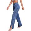 imageSweatyRocks Womens High Rise Zip Up Jeans Casual Split Hem Straight Leg Washed Denim PantsDark Wash