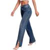 imageSweatyRocks Womens High Rise Zip Up Jeans Casual Split Hem Straight Leg Washed Denim PantsDeep Blue