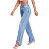 imageSweatyRocks Womens High Rise Zip Up Jeans Casual Split Hem Straight Leg Washed Denim PantsLight Blue