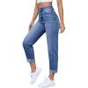 imageSweatyRocks Womens High Waist Bleach Wash Roll Hem Mom Fit Zipper Fly Jeans with PocketDark Wash