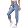 imageSweatyRocks Womens High Waist Bleach Wash Roll Hem Mom Fit Zipper Fly Jeans with PocketLight Wash
