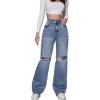 imageSweatyRocks Womens High Waist Ripped Straight Leg Jeans Boyfriend Style Distressed Denim Pants with PocketLight Wash