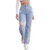 imageSweatyRocks Womens High Waist Straight Leg Jeans Ripped Distressed Denim PantsLight Blue