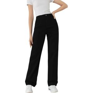 imageSweatyRocks Girls Casual High Waisted Straight Leg Jeans Plain Denim Pants with PocketBlack