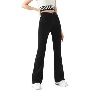 imageSweatyRocks Girls Casual High Waisted Zip Up Jeans Solid Flare Leg Stretch Denim PantsBlack