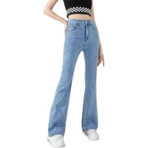imageSweatyRocks Girls Casual High Waisted Zip Up Jeans Solid Flare Leg Stretch Denim PantsMedium Wash