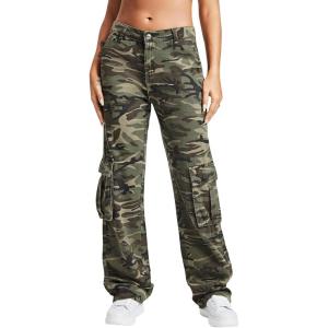 imageSweatyRocks Womens Casual Boyfriend Jeans High Rise Denim Pants with PocketCamo Green